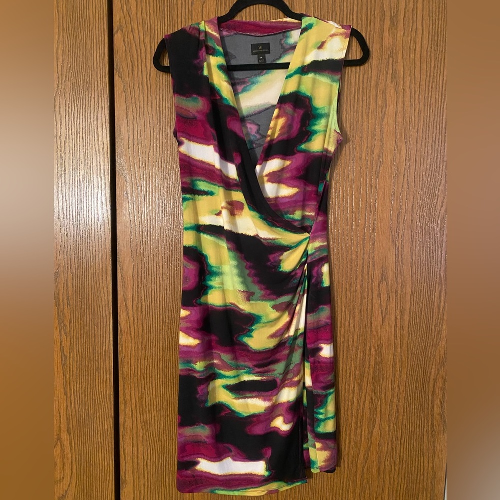 Worthington V-neck Faux Wrap Dress, Abstract Print, Size Medium